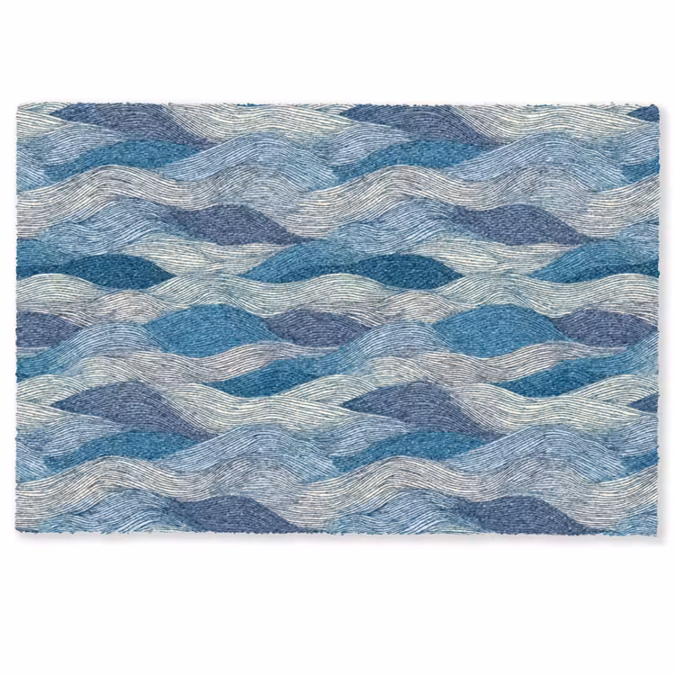 Deurmat - Getekend - Blauw - Wit - Golvend - Streepjes — 1