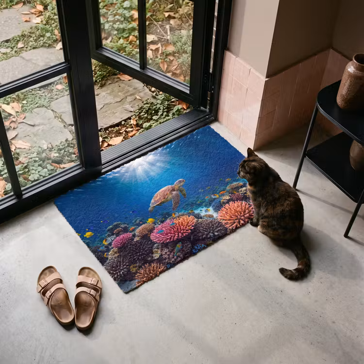 Deurmat - Schildpad - Koraalrif - Oceaan - Dieren - Blauw — 2