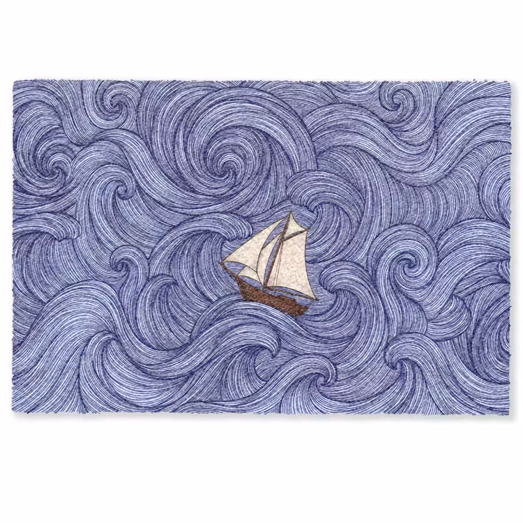 Deurmat - Schip - Golven - Zee - Illustratie - Blauw — 1