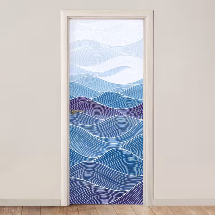 Deursticker - Abstract - Golven - Patroon - Blauw - Modern — 1