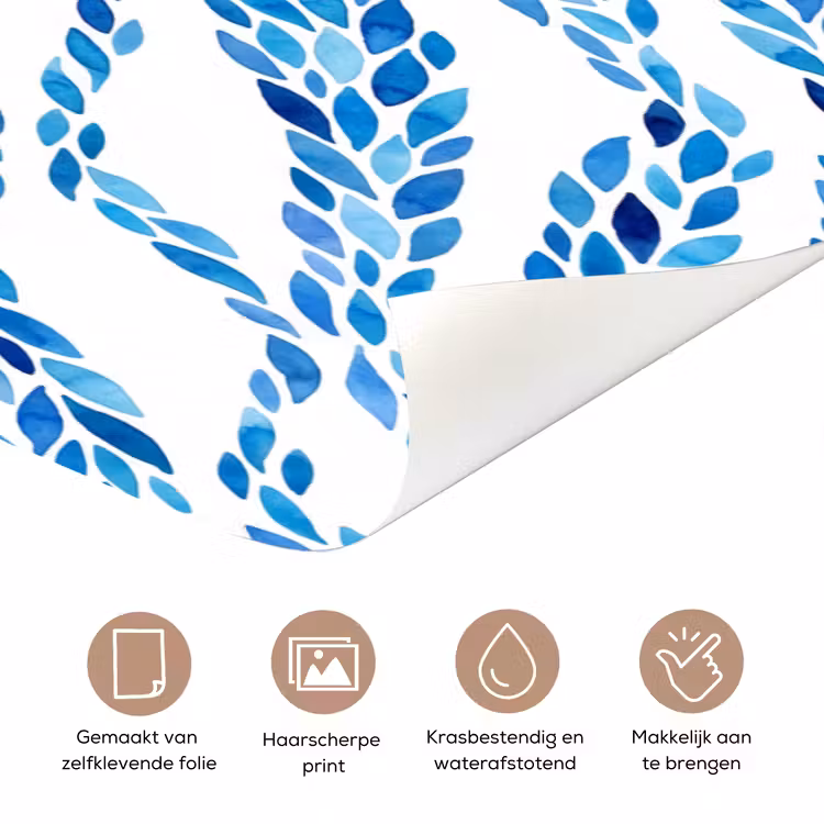 Deursticker - Bladeren - Aquarel - Patroon - Modern - Blauw — 3