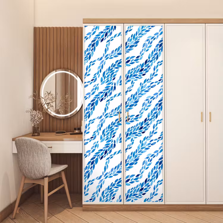 Deursticker - Bladeren - Aquarel - Patroon - Modern - Blauw — 5