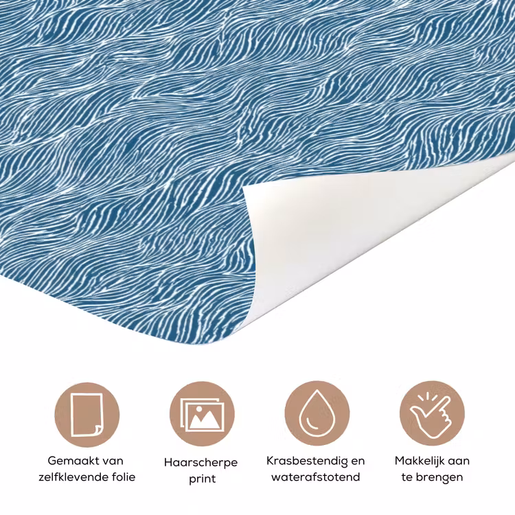 Deursticker - Blauw - Wit - Golven - Getekend - Textuur — 3