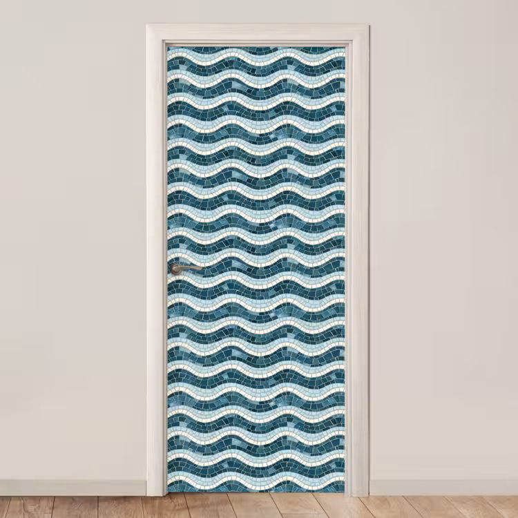 Deursticker - Blauw - Wit - Mozaïek - Golvend — 1