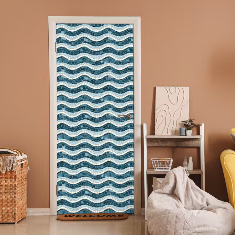 Deursticker - Blauw - Wit - Mozaïek - Golvend — 2
