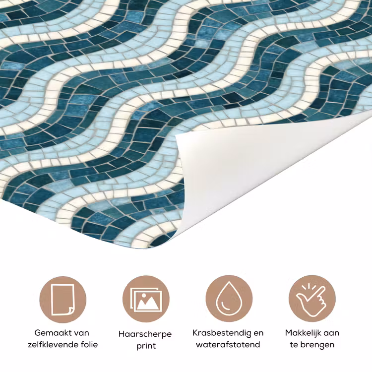 Deursticker - Blauw - Wit - Mozaïek - Golvend — 3