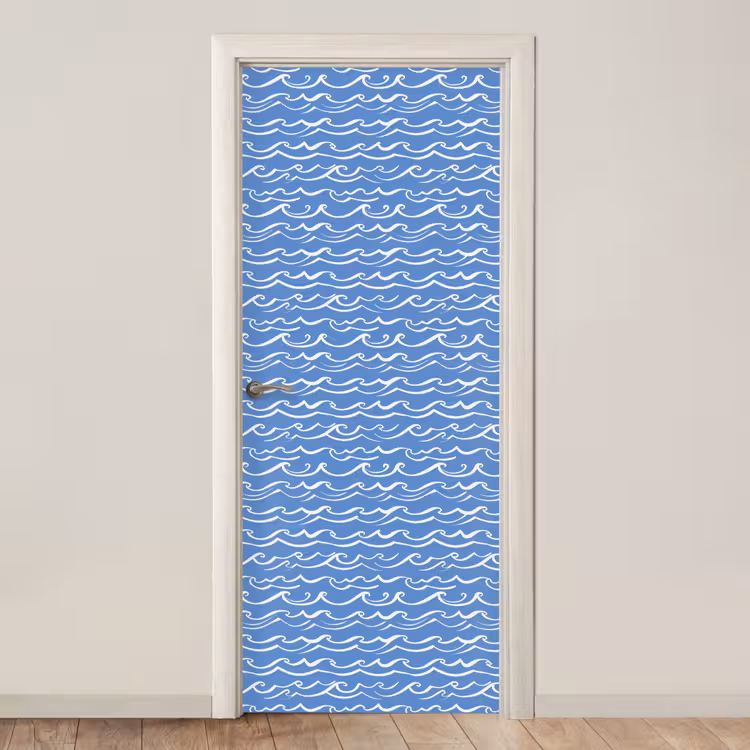 Deursticker - Blauw - Wit - Simpel - Getekend - Golven — 1