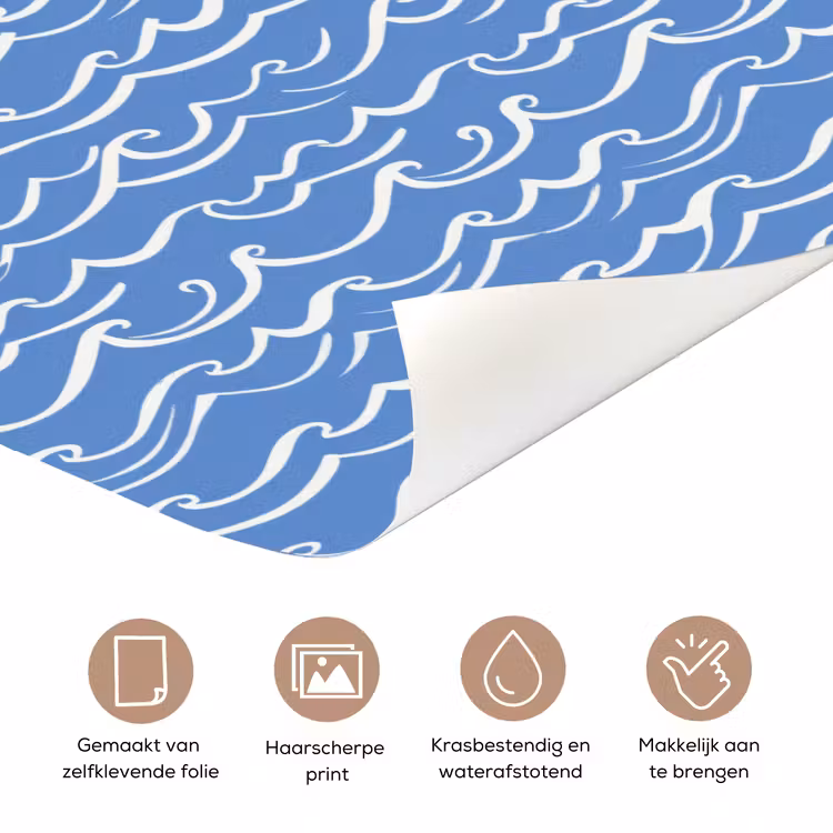 Deursticker - Blauw - Wit - Simpel - Getekend - Golven — 3