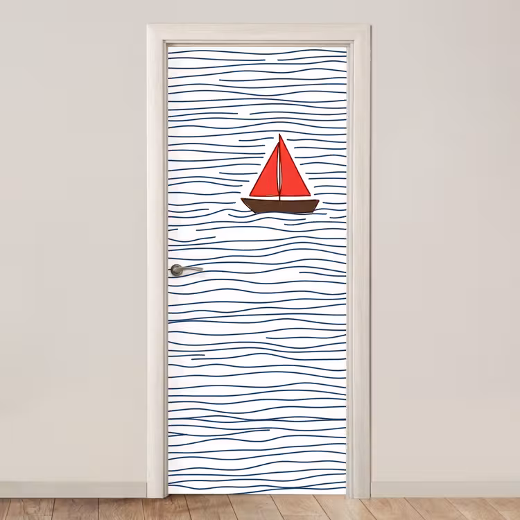 Deursticker - Boot - Water - Rood - Illustratie - Minimalistisch — 1