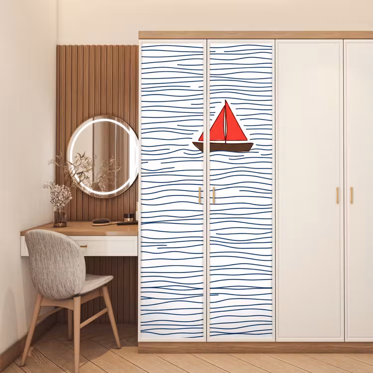 Deursticker - Boot - Water - Rood - Illustratie - Minimalistisch — 5