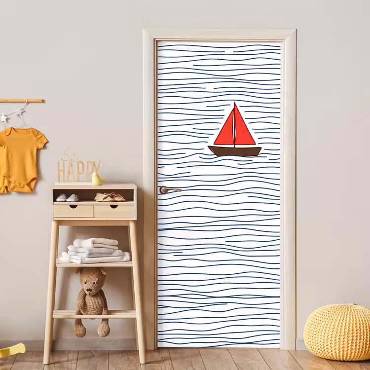 Deursticker - Boot - Water - Rood - Illustratie - Minimalistisch — 6