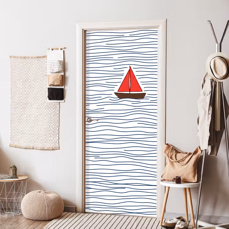 Deursticker - Boot - Water - Rood - Illustratie - Minimalistisch — 8