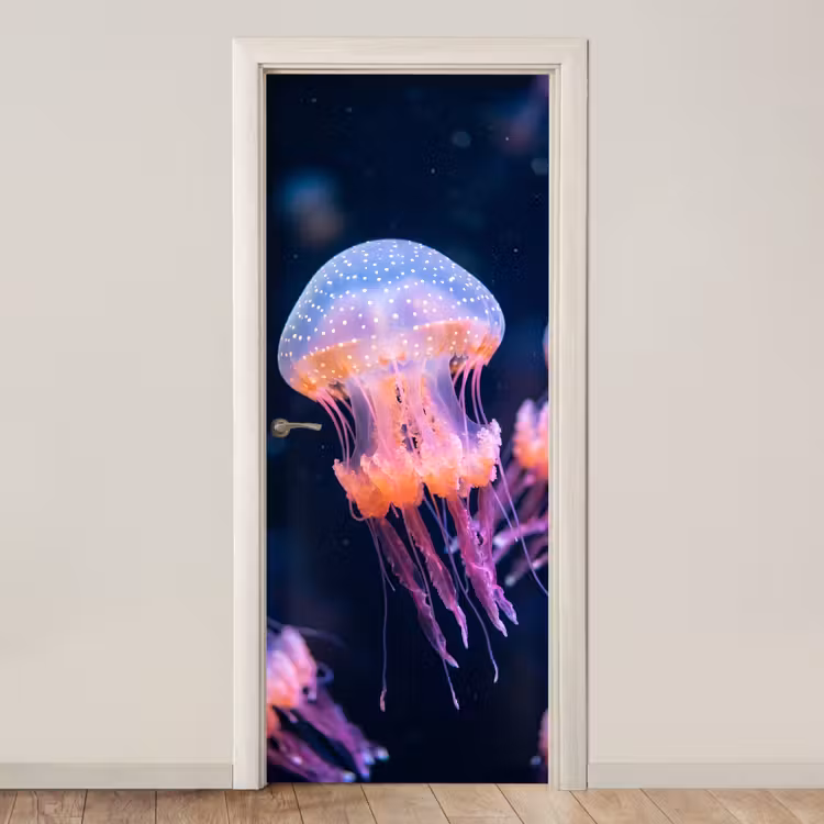 Deursticker - Dier - Onderwater - Natuur - Roze - Mysterieus — 1