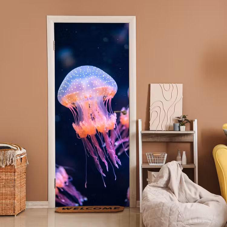 Deursticker - Dier - Onderwater - Natuur - Roze - Mysterieus — 2