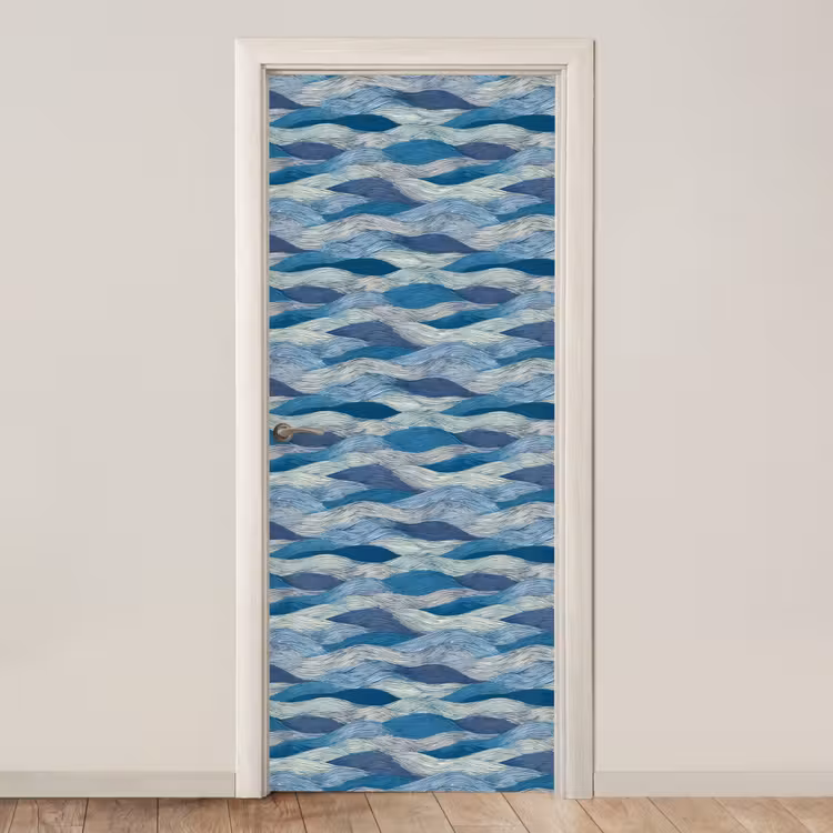 Deursticker - Getekend - Blauw - Wit - Golvend - Streepjes — 1