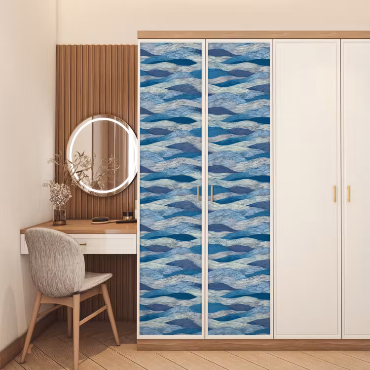 Deursticker - Getekend - Blauw - Wit - Golvend - Streepjes — 5
