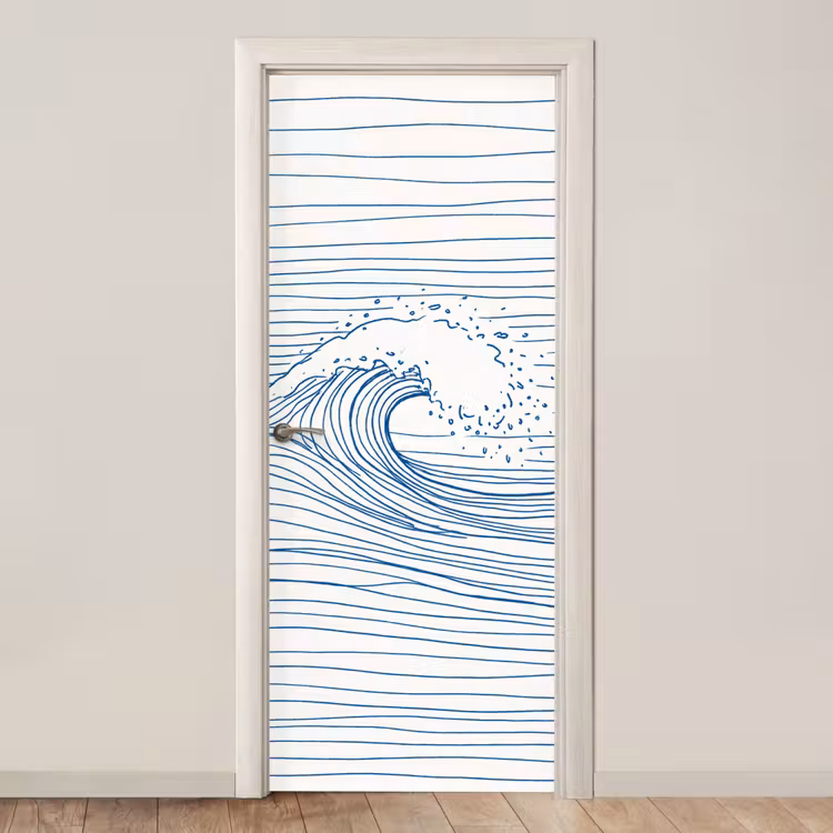 Deursticker - Golf - Brekende - Natuur - Minimalistisch - Blauw — 1