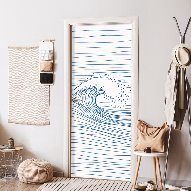 Deursticker - Golf - Brekende - Natuur - Minimalistisch - Blauw — 8