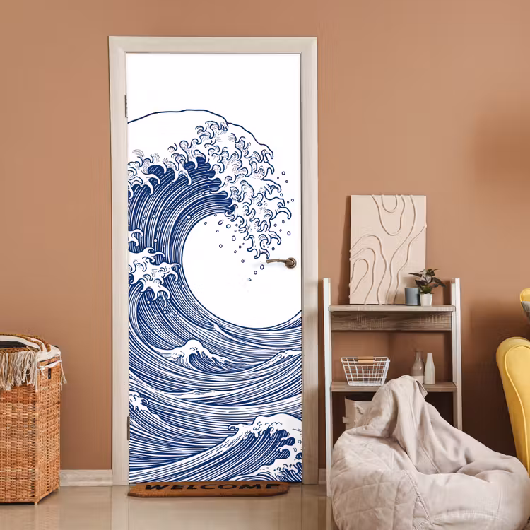 Deursticker - Golf - Japans - Zee - Illustratie - Blauw — 2