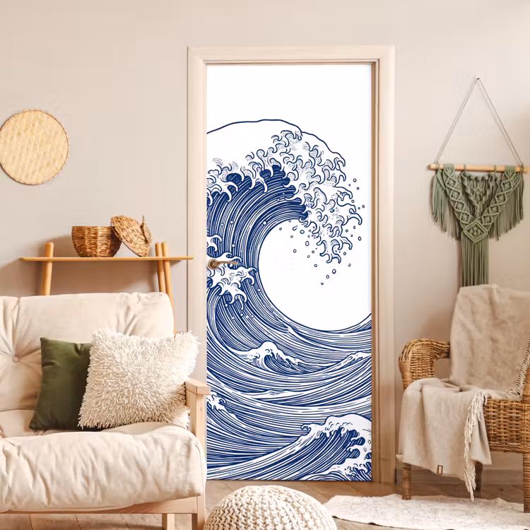 Deursticker - Golf - Japans - Zee - Illustratie - Blauw — 4