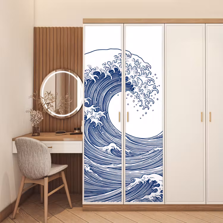 Deursticker - Golf - Japans - Zee - Illustratie - Blauw — 5