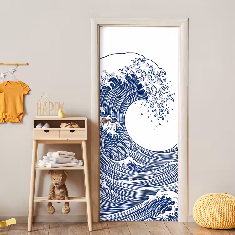 Deursticker - Golf - Japans - Zee - Illustratie - Blauw — 6