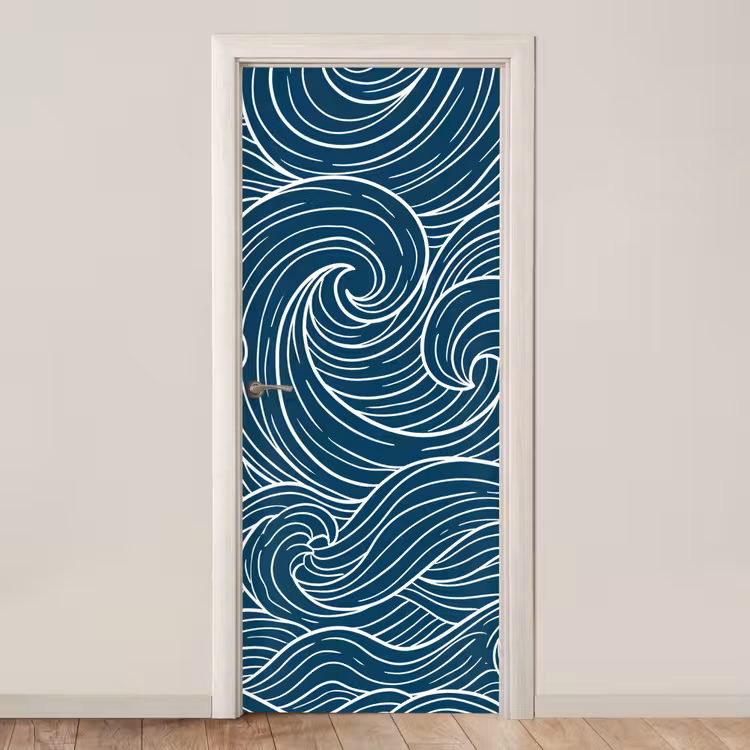 Deursticker - Golven - Spiraal - Water - Abstract - Blauw — 1