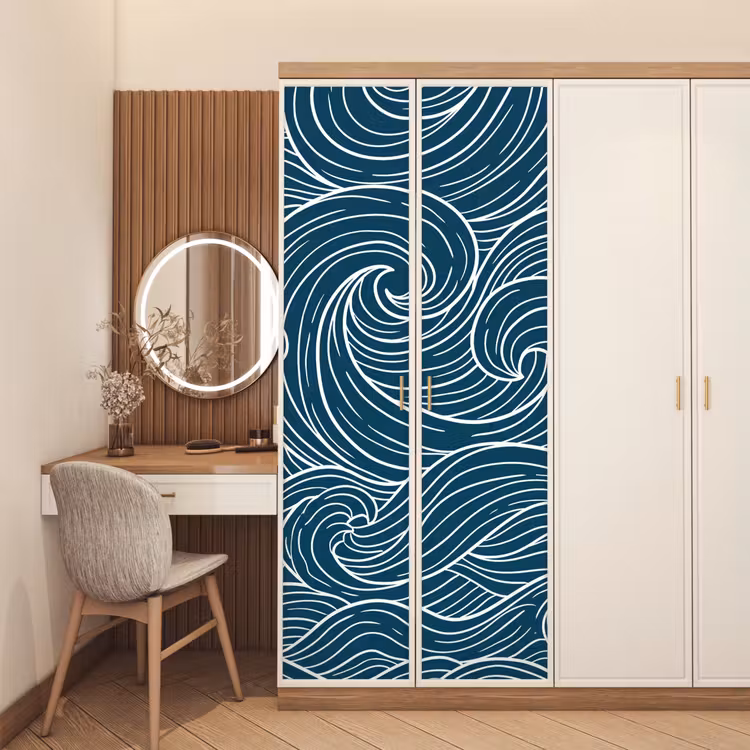 Deursticker - Golven - Spiraal - Water - Abstract - Blauw — 5