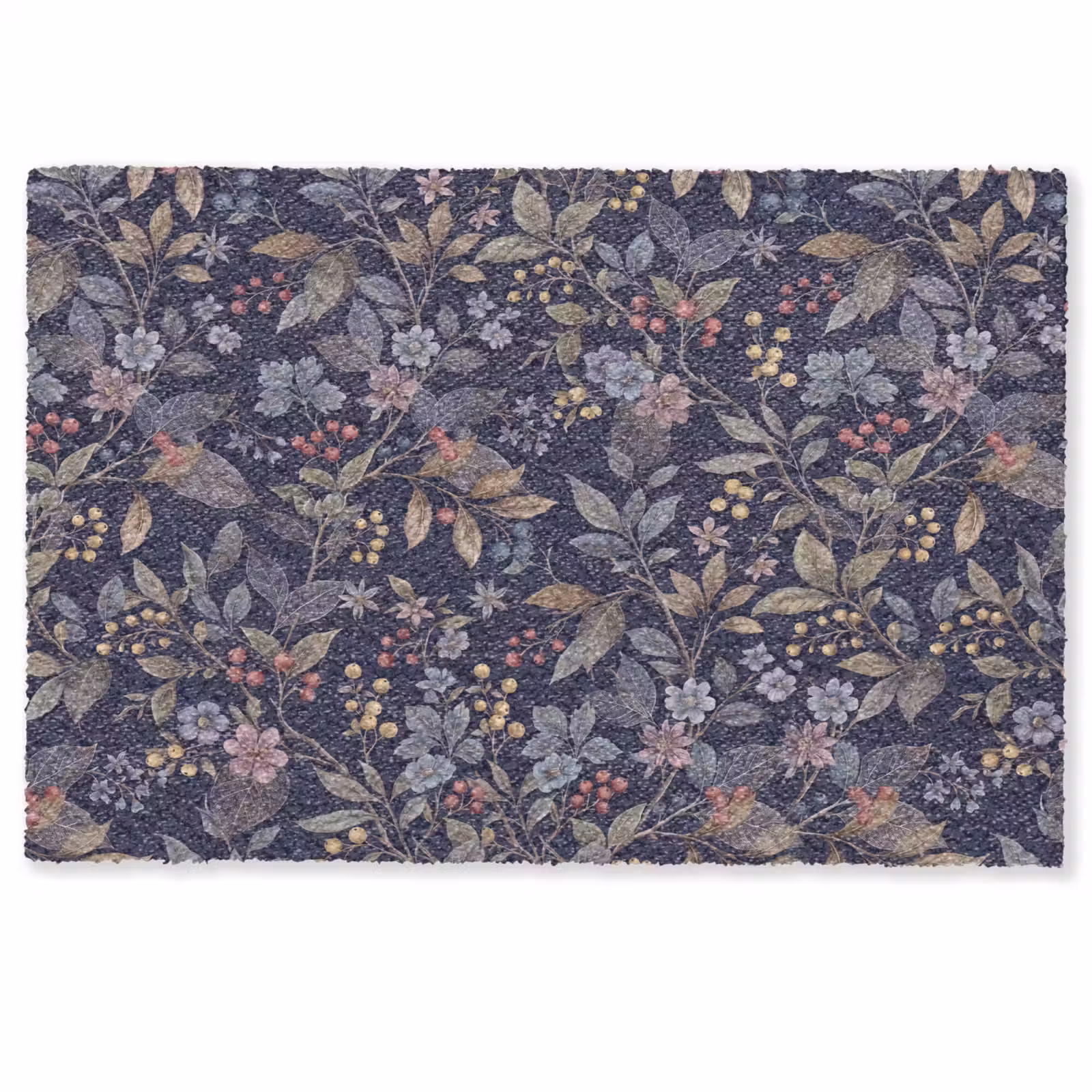 Deurmat - Bloemen - Bladeren - Patroon - Botanisch - Donkerblauw — 1
