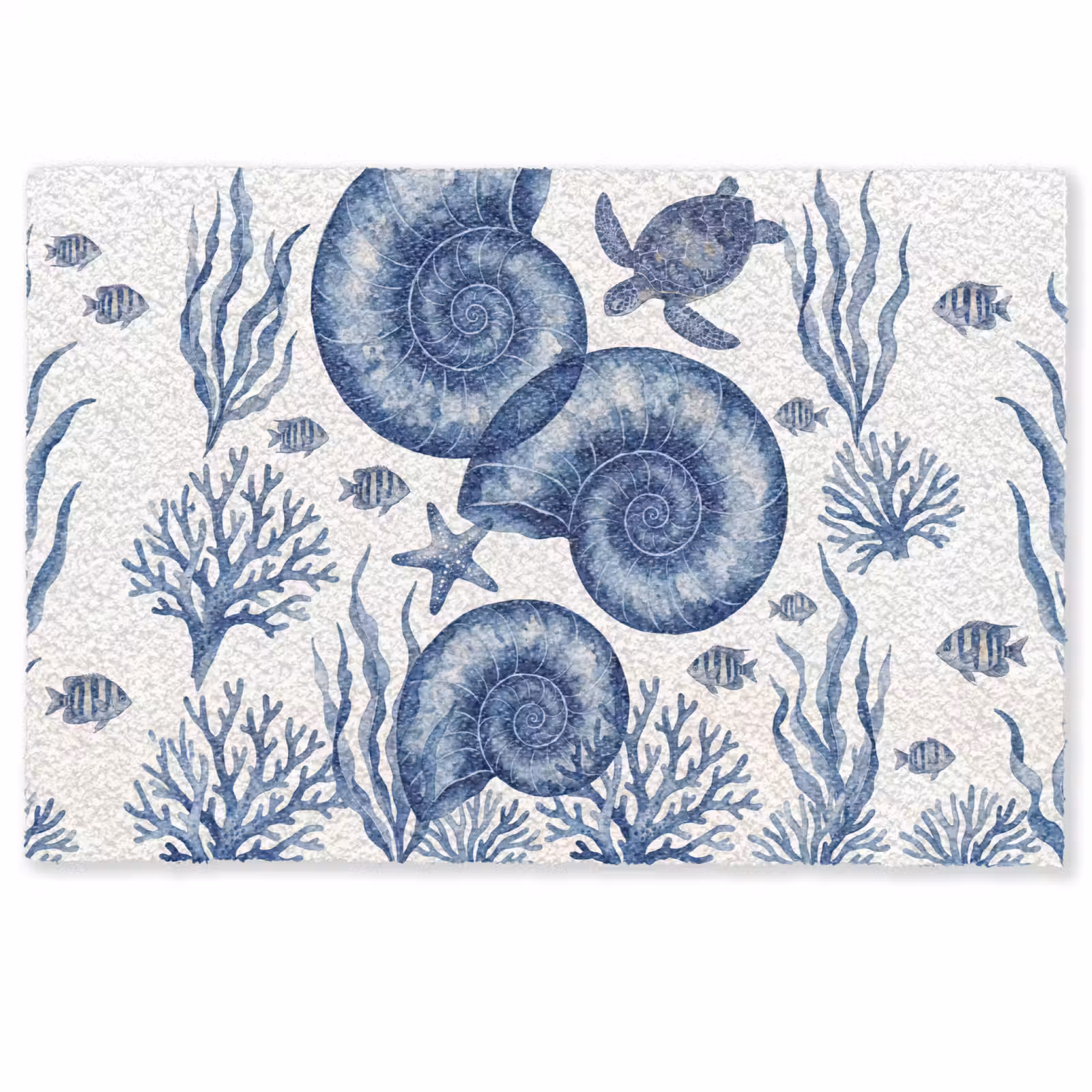 Deurmat - Schelp - Spiraal - Zeeleven - Aquarel - Blauw — 1