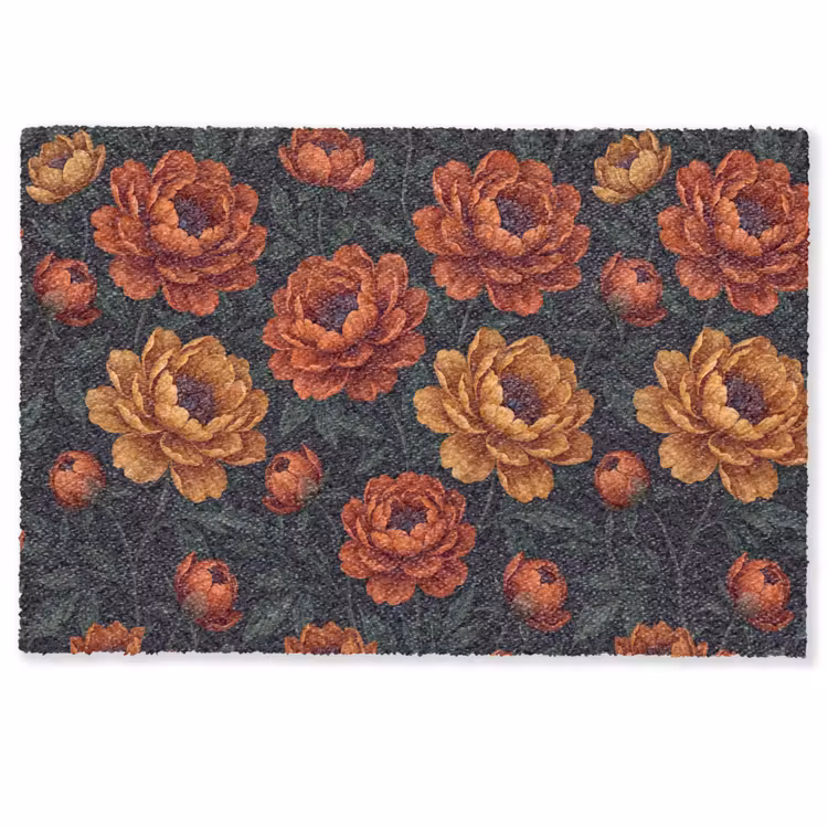 Deurmat - Bloemen - Bladeren - Natuur - Modern - Oranje — 1