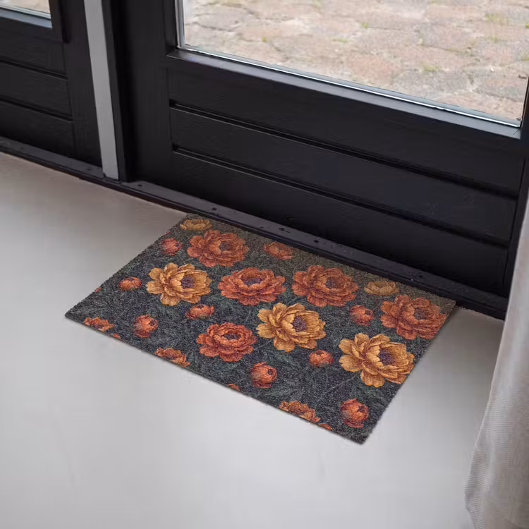 Deurmat - Bloemen - Bladeren - Natuur - Modern - Oranje — 2