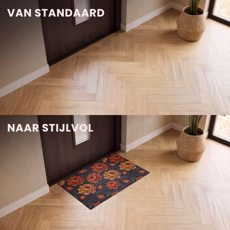 Deurmat - Bloemen - Bladeren - Natuur - Modern - Oranje — 3
