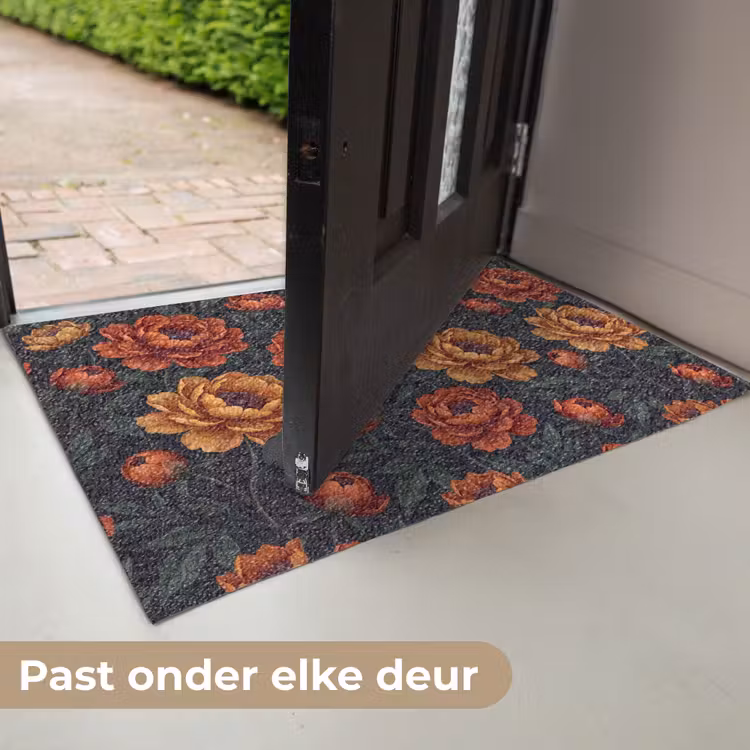 Deurmat - Bloemen - Bladeren - Natuur - Modern - Oranje — 7
