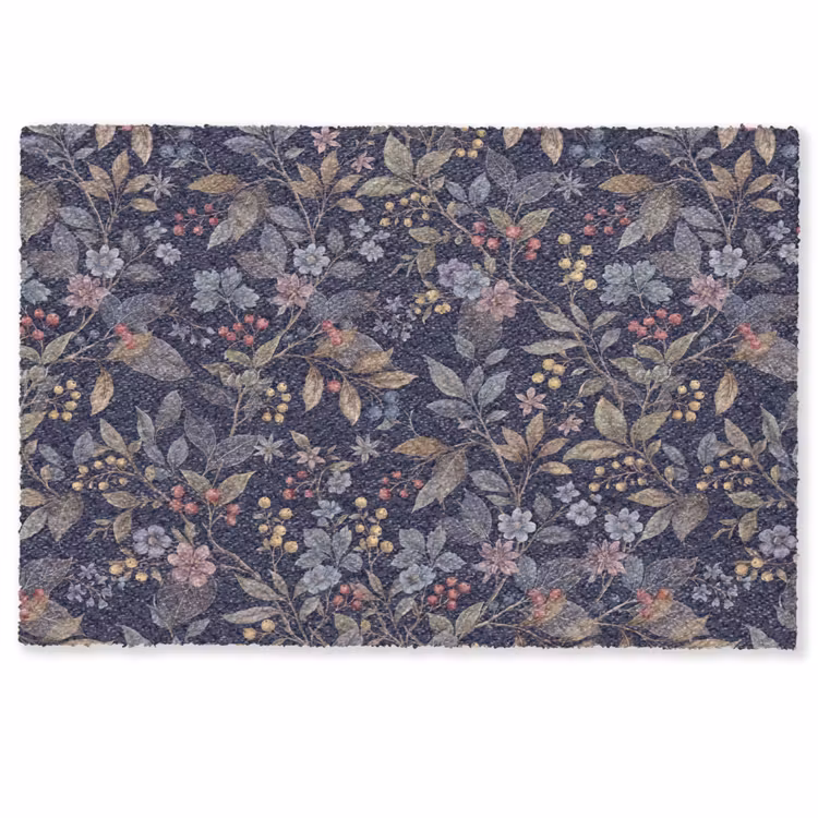 Deurmat - Bloemen - Bladeren - Patroon - Botanisch - Donkerblauw — 1