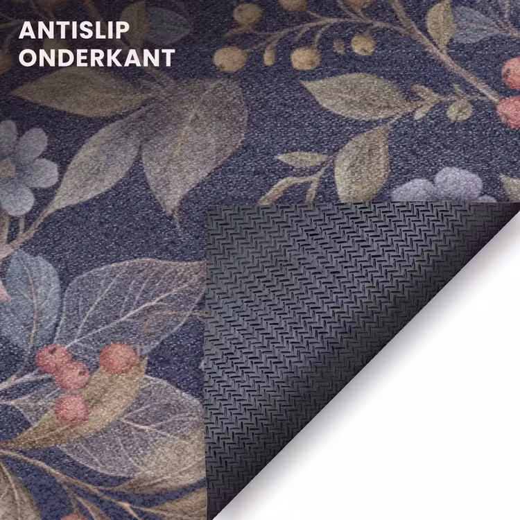 Deurmat - Bloemen - Bladeren - Patroon - Botanisch - Donkerblauw — 6