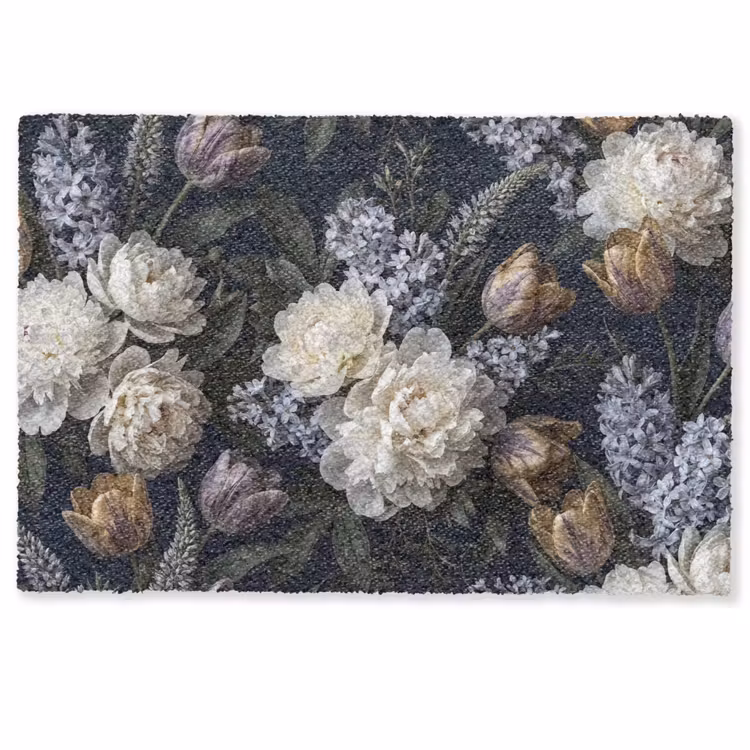 Deurmat - Bloemen - Donker - Elegant - Natuur - Wit — 1