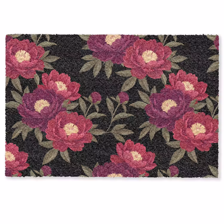 Deurmat - Bloemen - Patroon - Botanisch - Rood - Zwart — 1