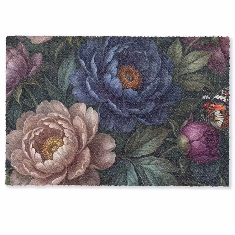Deurmat - Bloemen - Vlinder - Natuur - Modern - Paars — 1