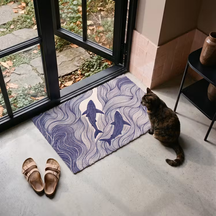 Deurmat - Vis - Oceaan - Lijntekening - Blauw - Dieren — 2