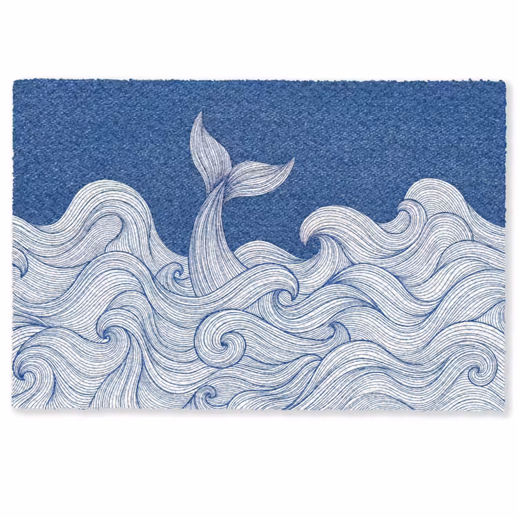 Deurmat - Walvis - Staart - Golven - Lijntekening - Blauw — 1