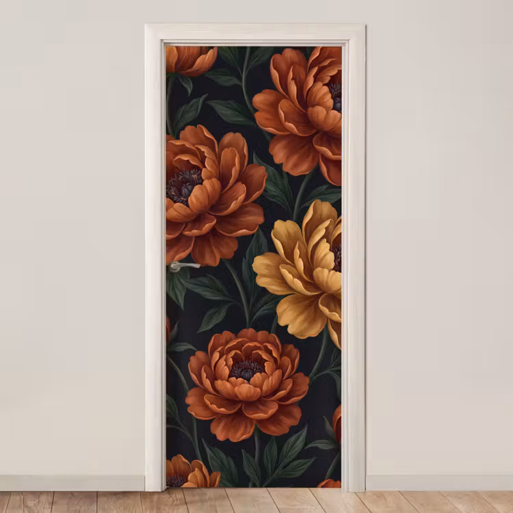 Deursticker - Bloemen - Bladeren - Natuur - Modern - Oranje — 1