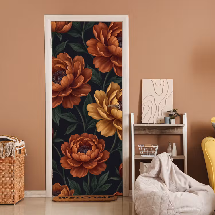 Deursticker - Bloemen - Bladeren - Natuur - Modern - Oranje — 2