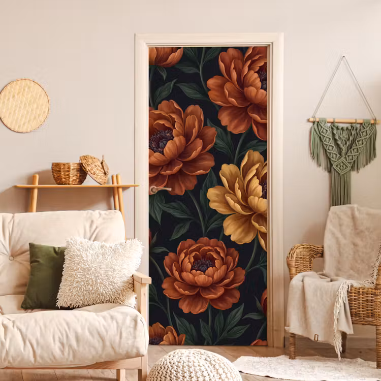 Deursticker - Bloemen - Bladeren - Natuur - Modern - Oranje — 4