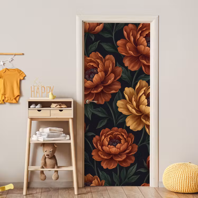 Deursticker - Bloemen - Bladeren - Natuur - Modern - Oranje — 6