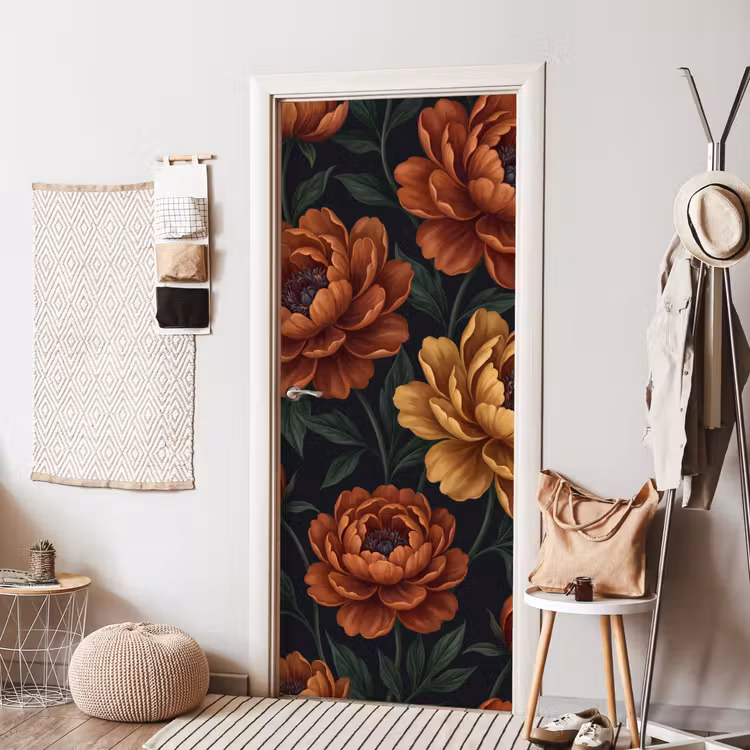 Deursticker - Bloemen - Bladeren - Natuur - Modern - Oranje — 8
