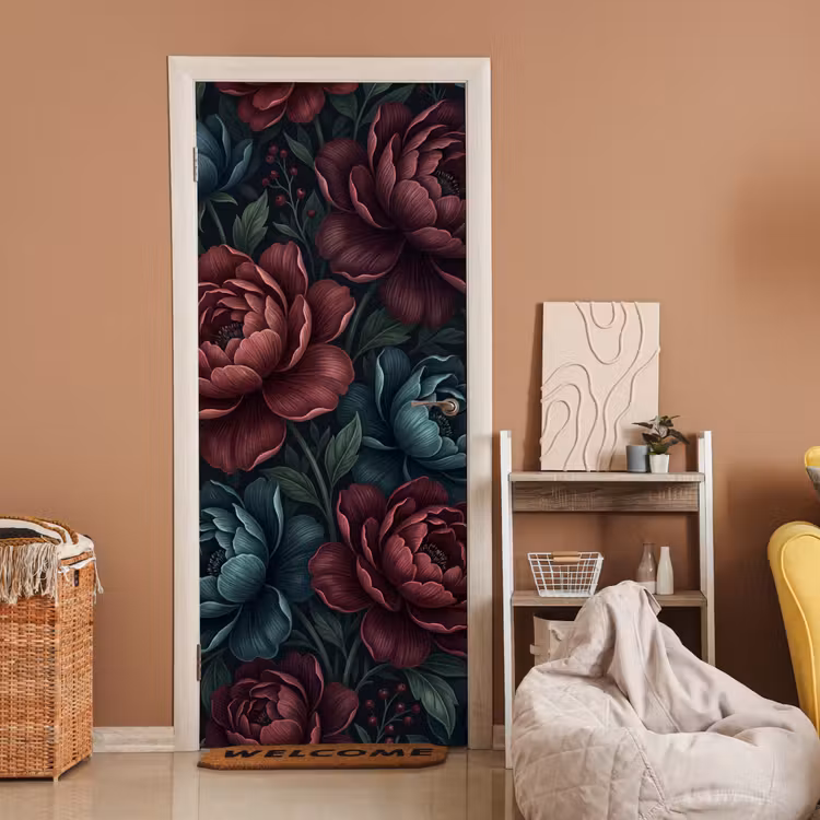 Deursticker - Bloemen - Patroon - Natuur - Klassiek - Donker — 2