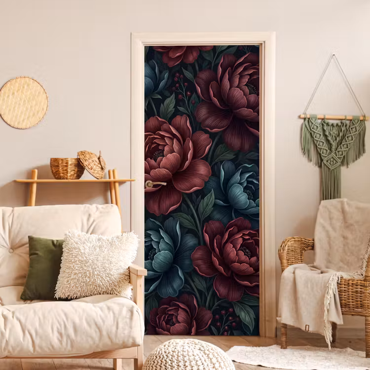 Deursticker - Bloemen - Patroon - Natuur - Klassiek - Donker — 4
