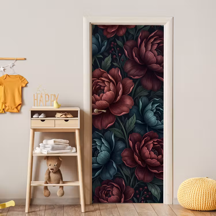 Deursticker - Bloemen - Patroon - Natuur - Klassiek - Donker — 6
