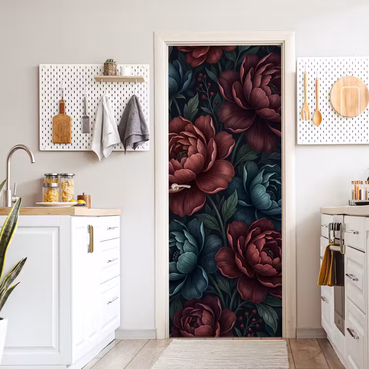 Deursticker - Bloemen - Patroon - Natuur - Klassiek - Donker — 7